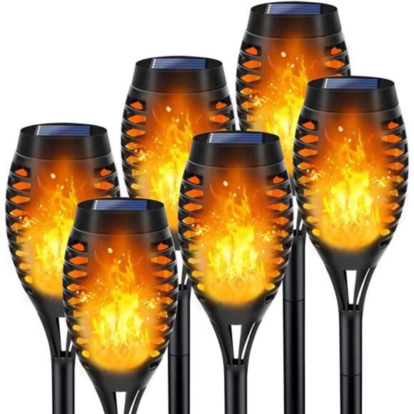 Outdoor Solar Lights, 6Pack Solar Torch Lights with Flickering Flame - Picture 1 of 7